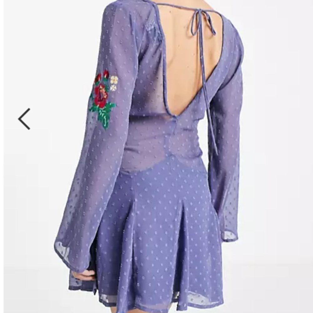 ASOS DESIGN textured embroidered godet skater mini dress with lace trims
